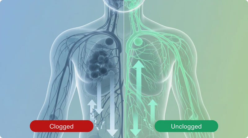 Clogged vs unclogged lymphatic system comparison